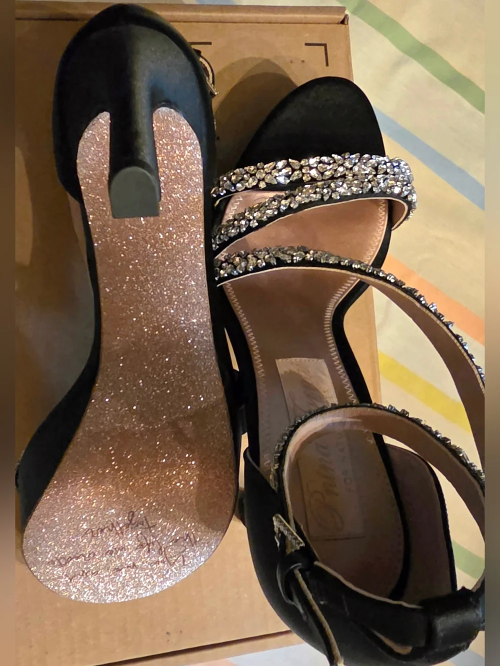 NEW! Pnina Tornai Women's Black Crystal-Strap High Heel Sandals - Picture 4 of 11